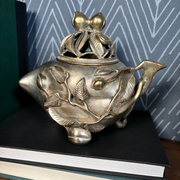 Vintage Chinese Peach Form Incense Burner with Qianlong Mark Tripod Censer - Picture 3 of 17